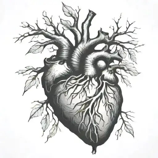 Human Heart With Tree Root