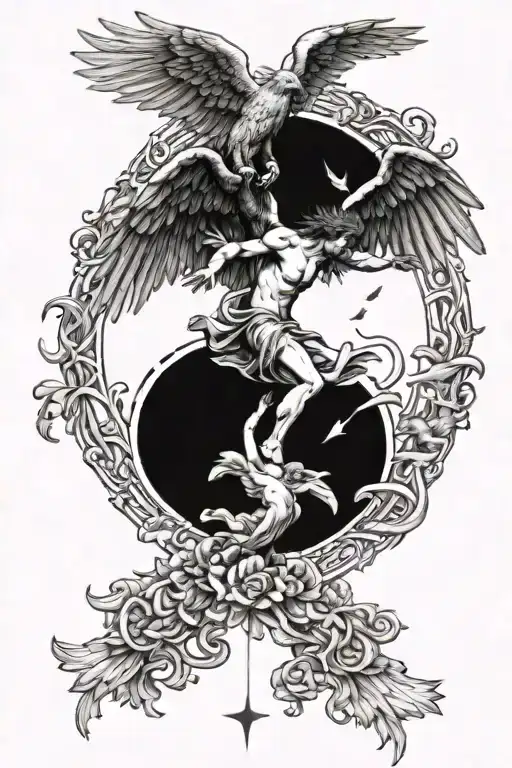 Icarus Falling With Angels And Include Christain Symbols