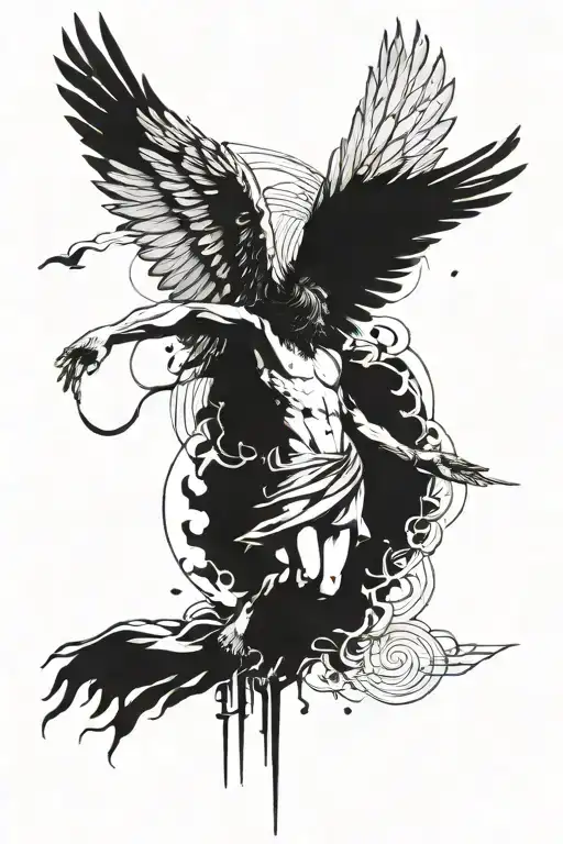 Icarus Falling Out Of Sky Include Christain Symbols