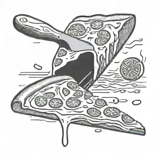 A Pizza Slice Being Sliced By A Chef Knife