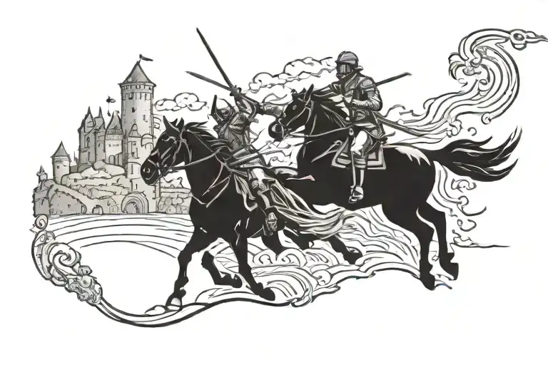 Cavalry Spear Striking A Downed Enemy With A Castle And Battlefield In The Background