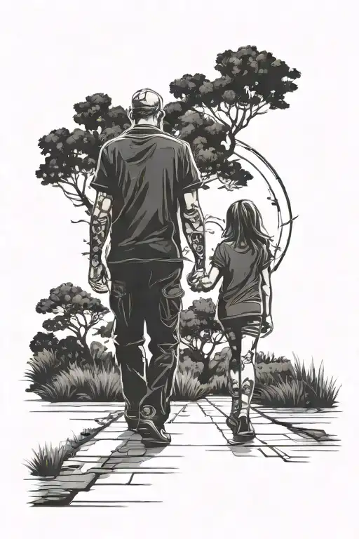 Father And Daughter Walking