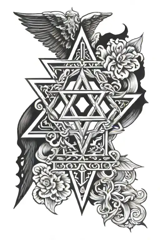 Star Of David With An Angel And A Cross Above It
