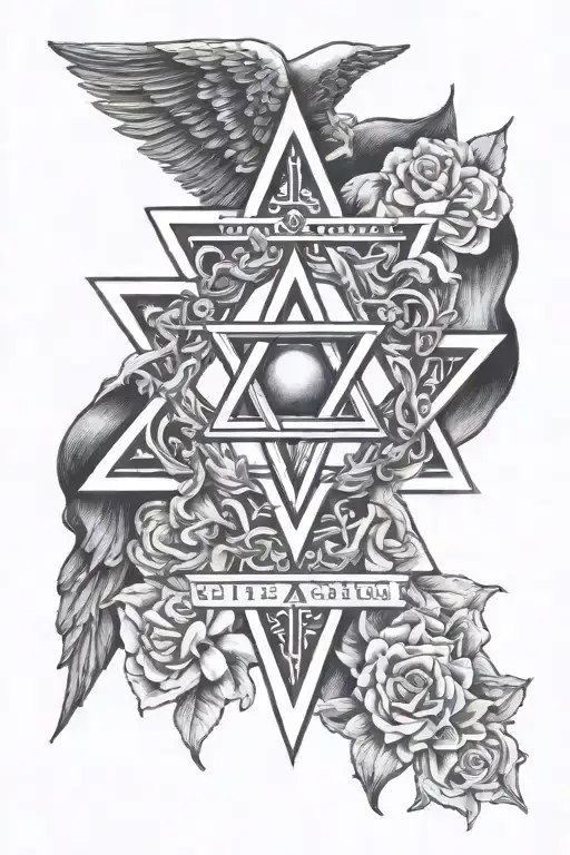 Star Of David With An Angel And A Cross Above It