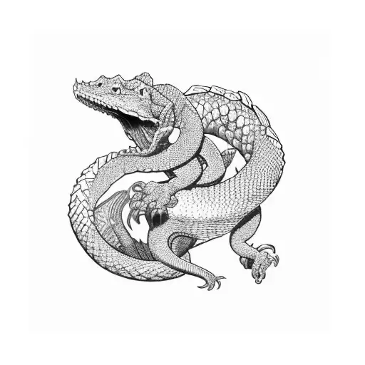 Ouroborus Eating Its Tail Tetris Blocks Body Black And White