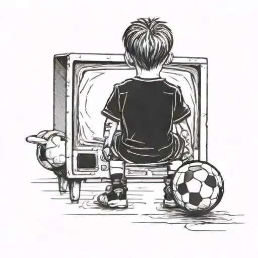 Little Boy Watching Soccer On Tv Outline