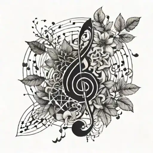 A Geometric Design Incorporating Musical Notes And Elements Of Nature
