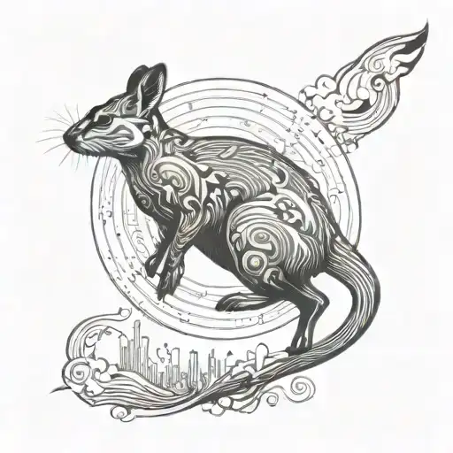 Agile Wallaby Silhouette Jumping Over A Rainbow