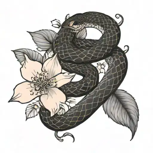 Black Snake And Cherry Blossom