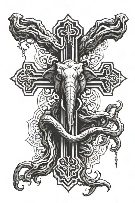 Elephant Horns Surrounding A Crucifix