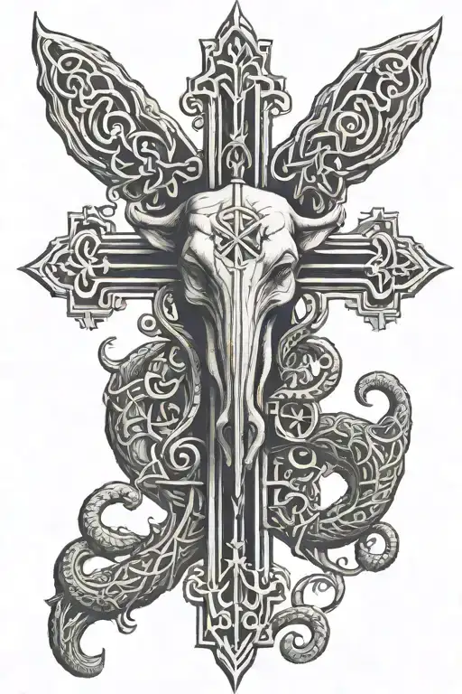 Elephant Horns Surrounding A Crucifix