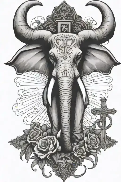 Elephant Horns Surrounding A Crucifix And Guns Inside Africa