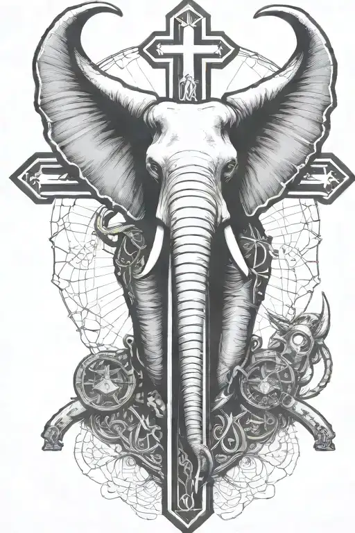 Elephant Horns Surrounding A Crucifix And Guns Inside Africa