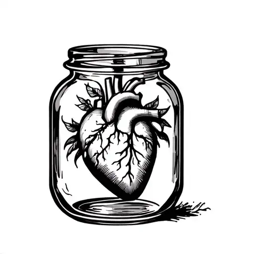A Human's Heart In A Jar Line Art Tattoo Simple