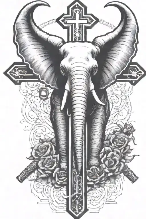 Elephant Horns Surrounding A Crucifix With Guns And Money