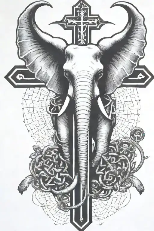 Elephant Horns Surrounding A Crucifix With Real Guns And Money