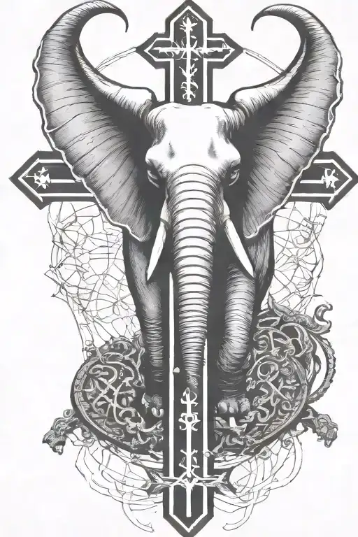 Elephant Horns Surrounding A Crucifix And Put Shield And Money In There