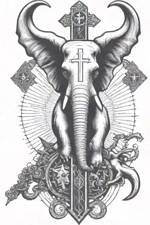 Elephant Horns Surrounding A Crucifix And Put Shield And Money In There