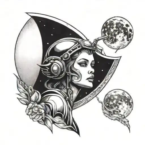 Alien Girl Looking Up At Moon