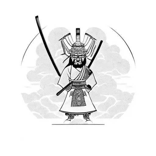 Samurai Looking At The Screen With Katana In Hand