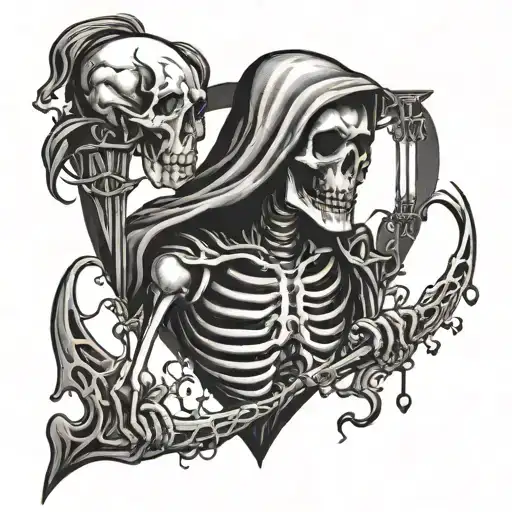 Grim Reaper Balancing Heart And Brains
