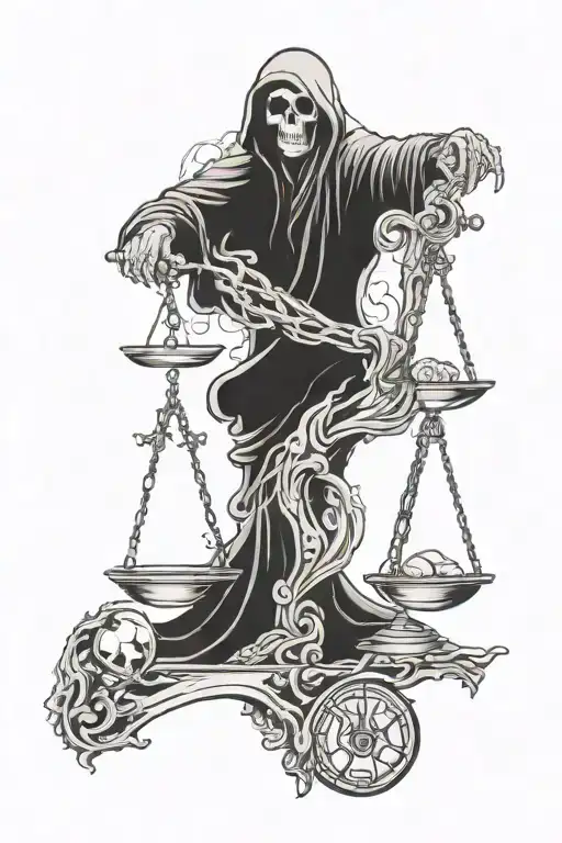 Grim Reaper Balancing Scale Brain And Heart