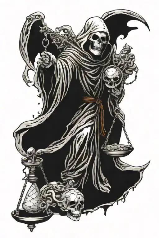 Grim Reaper Balancing Scale Brain And Heart