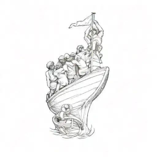 A Statue Of A Group Of People On A Boat