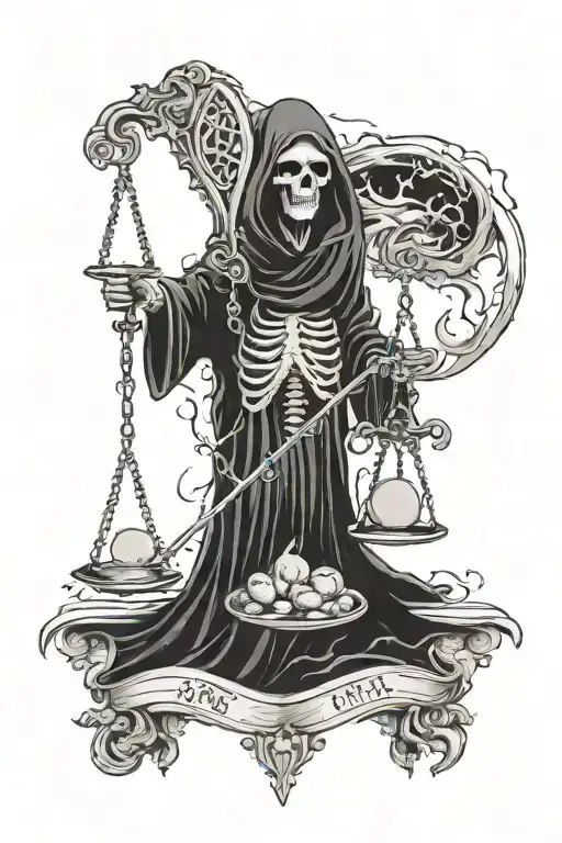 Grim Reaper Holding A Scale With An Atomically Correct Heart And Brain
