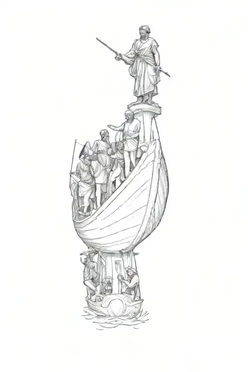 A Statue Of A Group Of People On A Boat