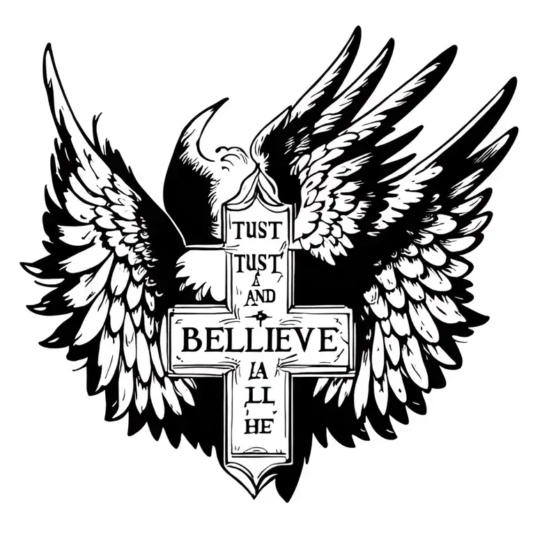 Angel Wings With A Cross In The Middle Made Of The Words Trust And Believe