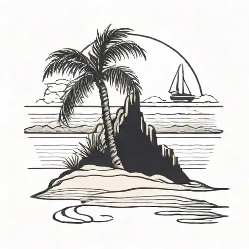 Desert Island With A Palm Tree And Sunbath