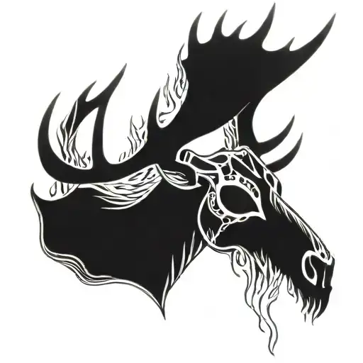 Stag Skull With Flame Antlers