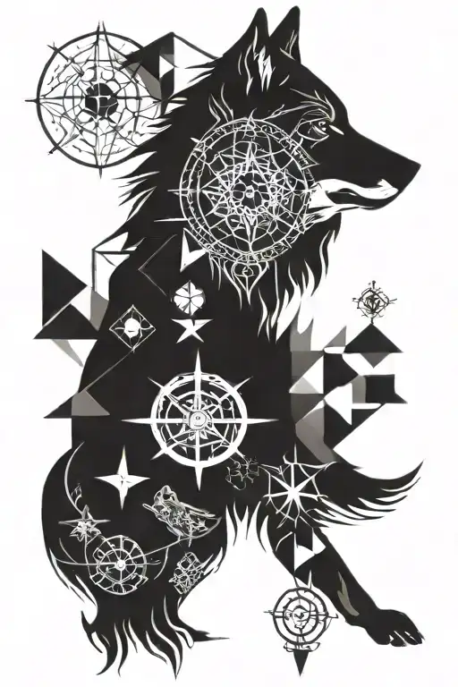 Wolf With Compass Rose With Intricate Geometric Patterns