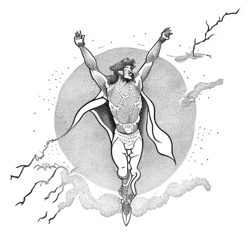 Icarus Falling From Heaven With Lightning