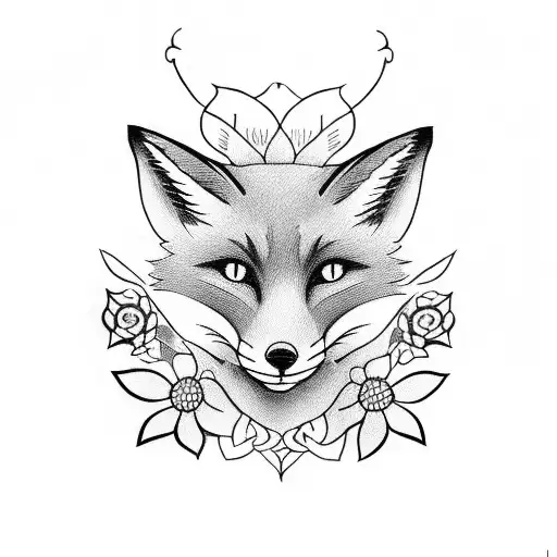 Fox Holding Flowers In Mouth