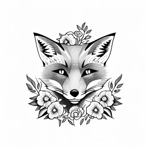 Full Body Sitting Fox Holding Flowers In Mouth