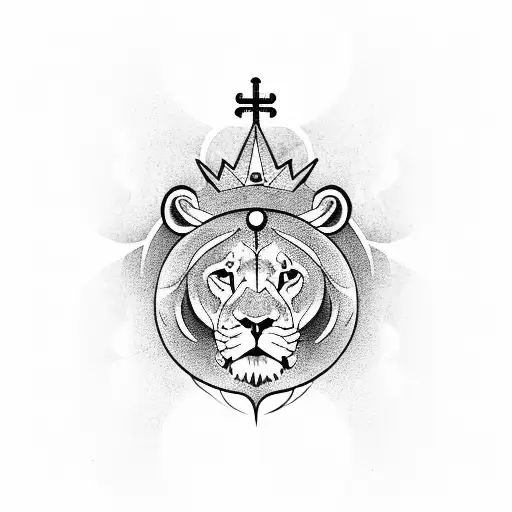 Lion & Lioness With Crown On Their Heads Inside A Yin Yang Symbol