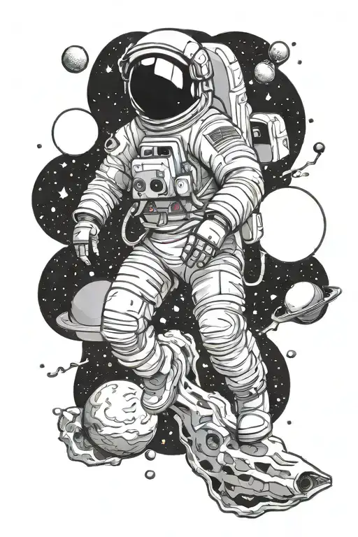 An Astronaut In Free Space Among The Planets