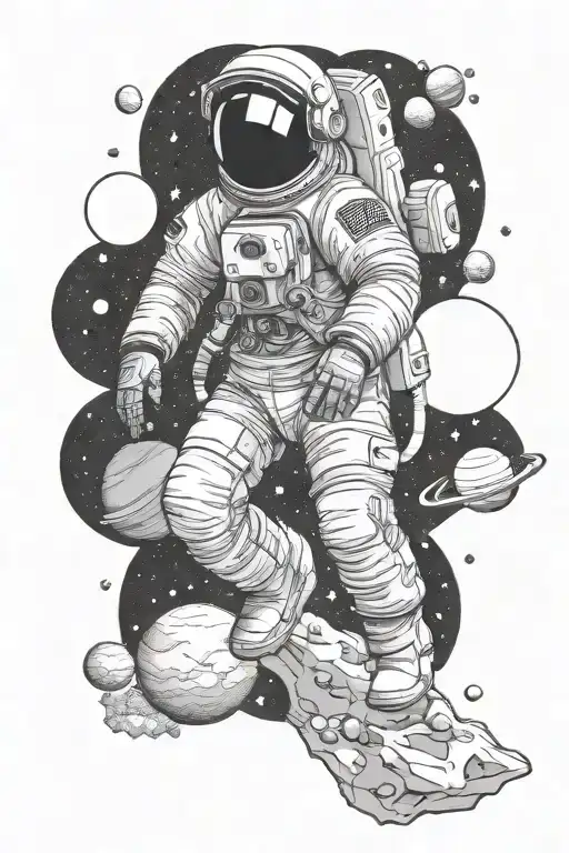 An Astronaut In Free Space Among The Planets
