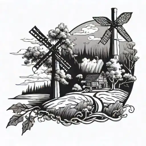 Windmill And Tree Intertwined