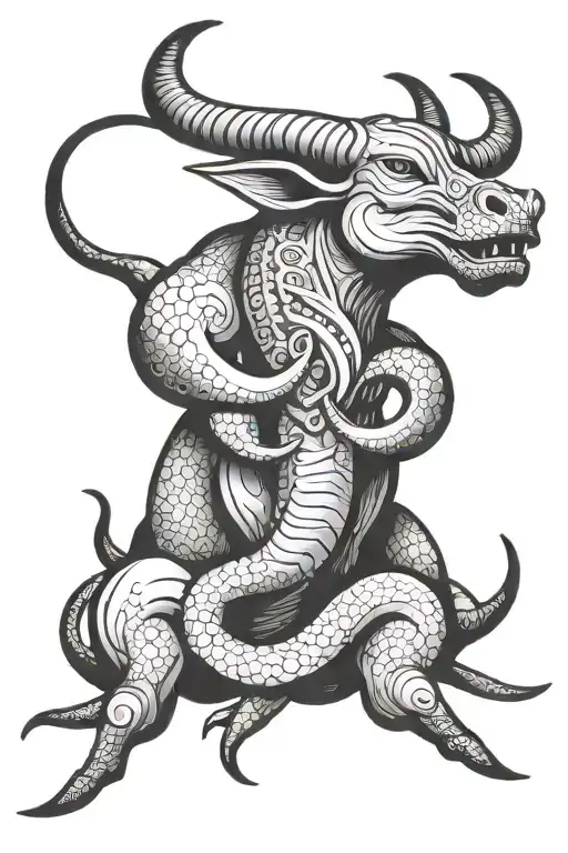 Bull With Cobra And Taurus Symbol