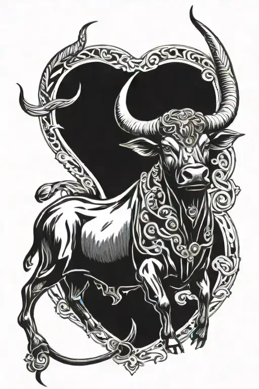 Bull Near Cobra And Symbol Of Taurus
