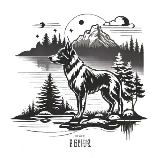 A Minimalist Tattoo Of A Dog And A Scandinavian Landscape To Represent Your Favorite Things