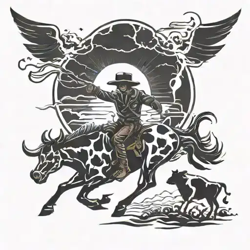 Lightning Storm And Cowboy And Cow