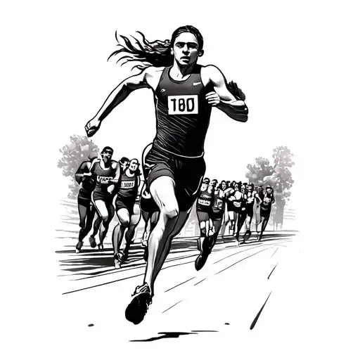 A Blackwork Tattoo Of A Runner Crossing The Finish Line Of A Marathon