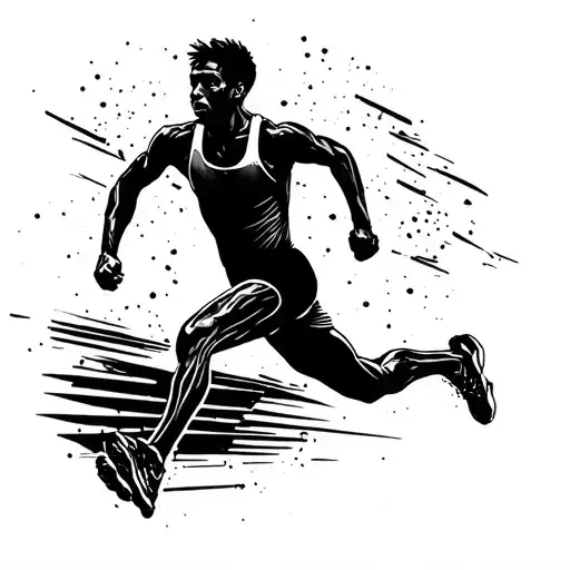 A Blackwork Tattoo Of A Runner Crossing The Finish Line Of A Marathon