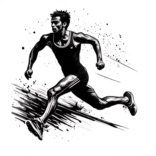 A Blackwork Tattoo Of A Runner Crossing The Finish Line Of A Marathon