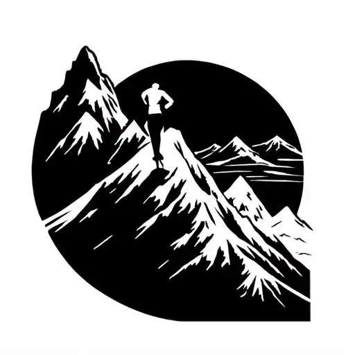 A Minimalist Design Of A Silhouette Of A Runner On A Mountain Peak