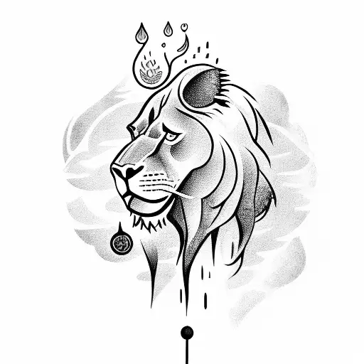 Archer On The Back Of A Lion With Water And Fire